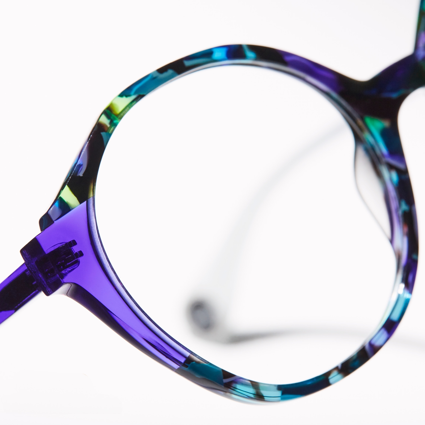 close up of colourful glasses frame